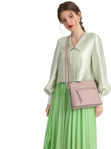 Vista 2 de La Terre Fashion - Bolso bandolera con zíper frontal y bolsillo funcional, ligero y suave de piel vegana, tamaño mediano