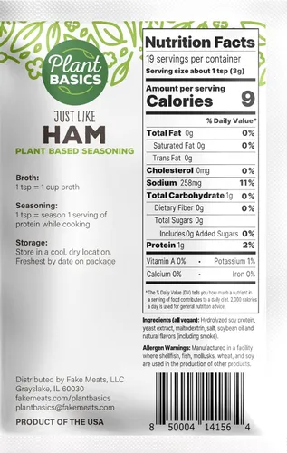 Vista 2 de Plant Basics - Condimento a base de plantas, al igual que el jamón, 2 onzas, vegano, sin gluten, kosher, sin OMG