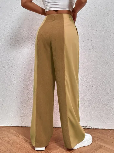 Vista 2 de WDIRARA Pantalones sueltos casuales de cintura alta con bolsillo para mujer