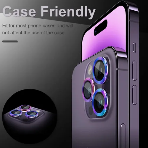 Vista 5 de 3+1 Compatible con iPhone 14 Pro y iPhone 14 Pro Max, protector de lente de cámara de vidrio templado 9H, anillo individual de metal, cobertura