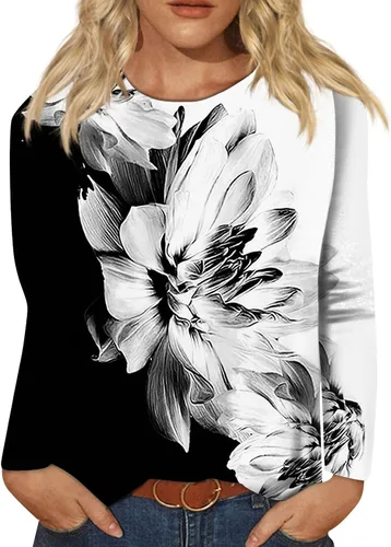 Vista 11 de Camisetas de manga larga para mujer, blusas elegantes y casuales con cuello redondo para mujer #00-Beige