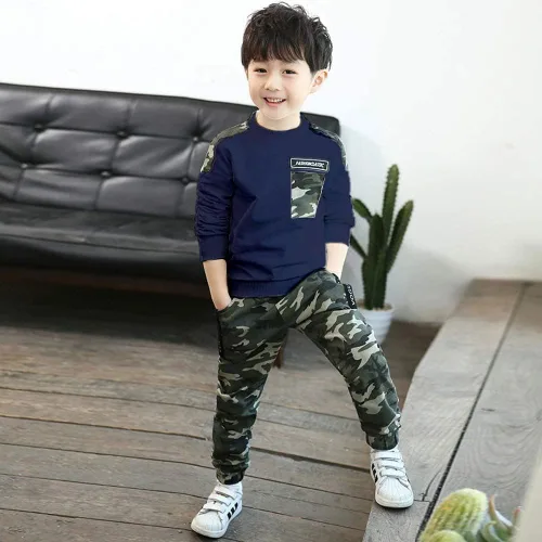 Vista 4 de lontakids Conjunto de 2 piezas para niños de manga larga pantalones de camuflaje