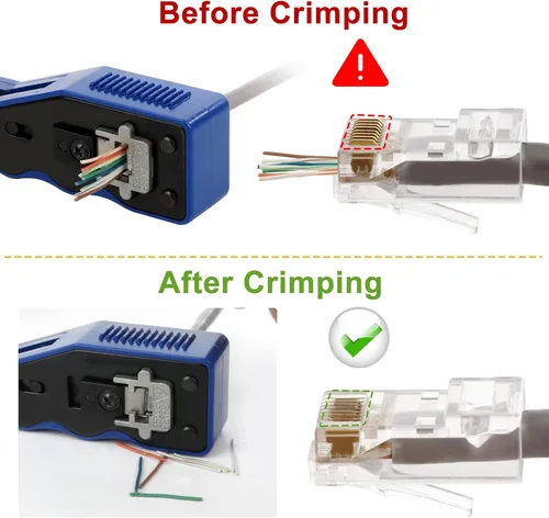 Vista 4 de Kit de herramientas de crimpado RJ45 para conectores modulares Cat5e Cat6 Cat6a 8P8C, herramienta de crimpado Ethernet todo en uno y probador