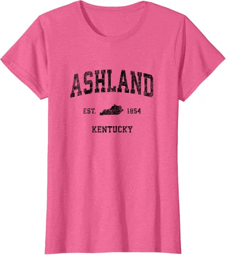 Vista 72 de Ashland Kentucky KY Vintage Sports Design Camiseta de impresión negra Asfalto