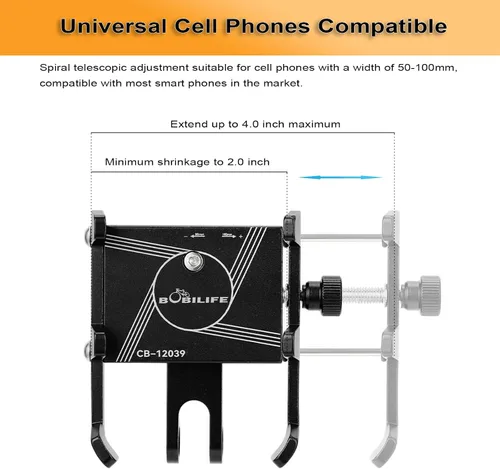 Vista 4 de Soporte de aluminio para teléfono de bicicleta, soporte ajustable de 360° para teléfono celular, soporte universal para iPhone, Samsung Galaxy
