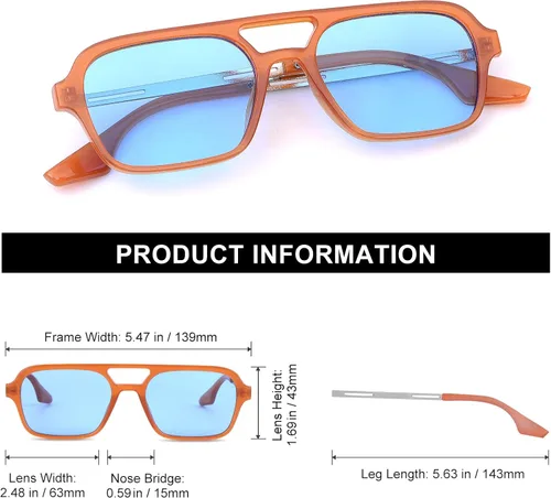 Vista 3 de Gafas de sol para hombre 2 unidades estilo retro planas cuadradas para mujeres y hombres de los años 70 rectangulares con diseño de metal