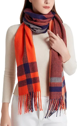 Vista 17 de Wander Agio Chal Largo de Moda para Mujer con Cuadrícula Grande, Bufanda Grande Cálida de Rejilla para Invierno Beige