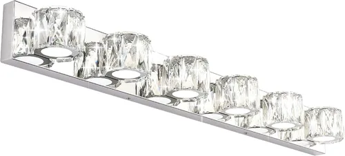 Vista 10 de Aipsun 3 luces de cristal para tocador sobre espejo, modernas luces LED para tocador de baño, accesorios de iluminación (luces blancas)
