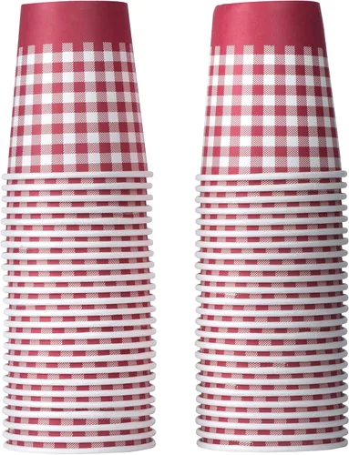 Vista 8 de Hammont Platos de postre desechables de 7 pulgadas, paquete de 50 platos de postre desechables de cuadros rojos y blancos para barbacoas, comidas al