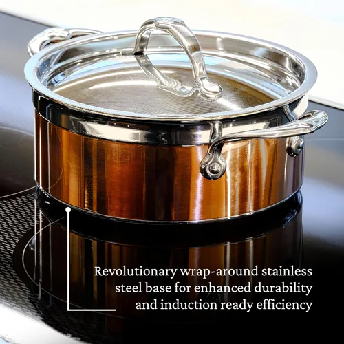 Vista 6 de Hestan - Colección CopperBond - Olla de sopa de cobre 100% puro, compatible con placa de inducción, 3 cuartos de galón