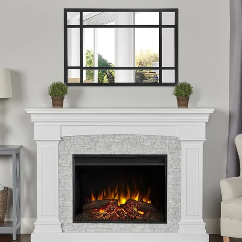 Vista 5 de HQiJun Espejo rectangular negro, espejo de pared decorativo de granja para entrada, sala de estar, dormitorio, pasillo, chimenea, decoración
