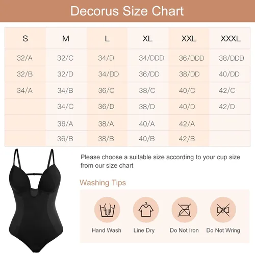 Vista 3 de Decorus Braga de espalda baja para mujer, con control de abdomen, cuello en V profundo, espalda descubierta, tanga de inmersión, brasier integrado