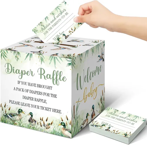 Vista 54 de Teling 51 boletos para rifas de pañales con caja de tarjetas, decoración de baby shower, caja de revelación de género para fiesta de rifas
