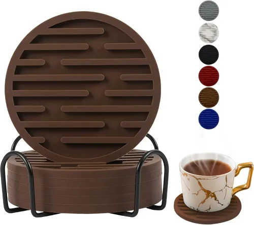 Vista 11 de Juego de 6 posavasos de silicona para bebidas con soporte, impermeables, antideslizantes, reutilizables, posavasos duraderos para mesa, bar