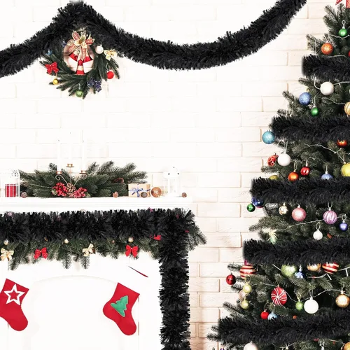 Vista 4 de Ceenna Guirnalda de oropel de Navidad de 150 pies, guirnalda metálica giratoria, brillante para colgar en el árbol de Navidad, suministros de Negro