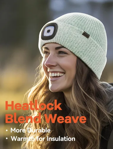 Vista 3 de Beanie Hat with Light, Merino Wool Winter Hat LED Knit Beanie Hat USB Rechargeable Night Scope Gift for Men Women