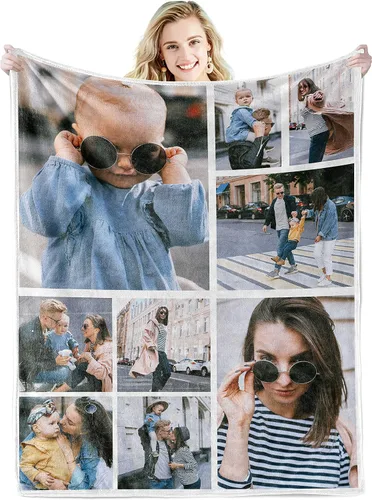 Vista 18 de Youltar Regalos personalizados para el día de la madre para mamá, manta de fotos personalizada de hija e hijo, 6 collages de fotos de 30 x 40