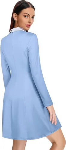 Vista 3 de CHAMA Vestido de patinadora casual de manga larga para mujer con cuello Peter Pan y acampanado