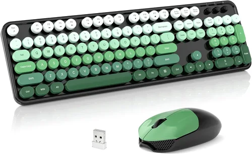 Vista 11 de Combo de teclado y mouse inalámbricos, teclado retro de tamaño completo de 2.4 GHz con teclado numérico y mouse inalámbrico