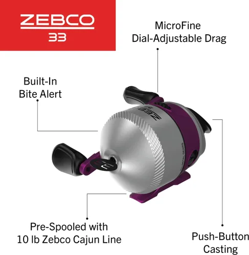 Vista 3 de Zebco 33 Spincast Reel and Fishing Rod Combo, 6-Foot 2-Piece Fiberglass Rod with EVA Handle, Quickset Anti-Reverse Fishing Reel with Bite Alert