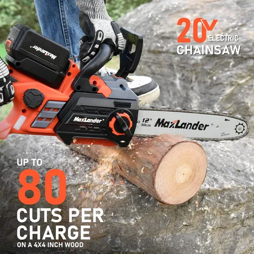Vista 3 de Motosierra inalámbrica de 12 pulgadas operada por batería con batería y cargador de 1 x 4.0 Ah, motosierra eléctrica MAXLANDER de 20 V con tensión