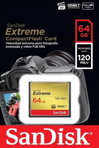 Vista 4 de SanDisk 64GB Extreme CompactFlash Tarjeta de Memoria UDMA 7 Velocidad Hasta 120MB/s - SDCFXSB-064G-G46