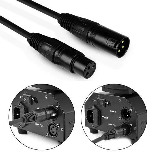Vista 5 de Cable DMX flexible de 50 pies, cable DMX de 3 pines chapado en oro XLR macho a hembra, lo mejor para iluminación de escenario de DJ, luces de cabeza