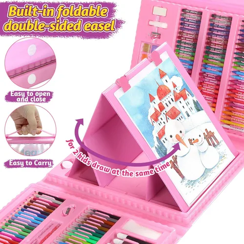 Vista 7 de Suministros de arte, paquete de 208 suministros de dibujo para niñas, niños, principiantes, adolescentes, kit de pintura artística, estuche