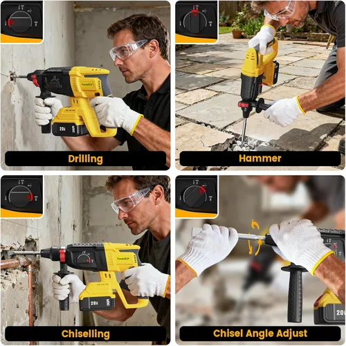 Vista 4 de SDS Plus - Taladro de martillo giratorio inalámbrico para batería Dewalt de 20 V máximo, taladro martillo de 20 V sin escobillas