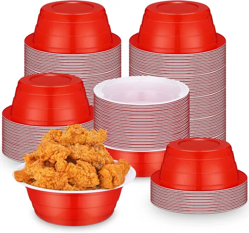 Vista 9 de Gejoy 50 cuencos de plástico negros de 23 onzas, desechables pero reutilizables, platos de ensalada y postre para servir el 4 de julio, bodas