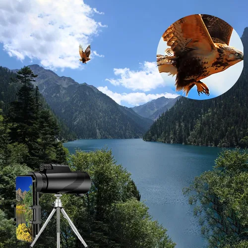 Vista 5 de 12x50 monocular Telescope, HD monocular Adult with Smartphone Adapter and Tripod, Compact monocular for Birds Compact monoculars for Bird Watching