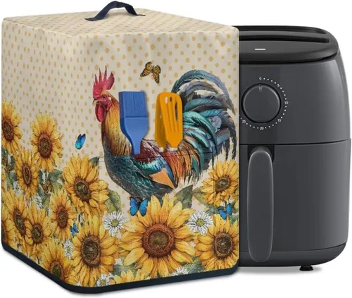 Vista 31 de Air Fryer Oven Dust Cover with Handle and Pocket, Easy Cleaning Electric Appliance Cover, Brown Flower Flor marrón (Brown Flower)
