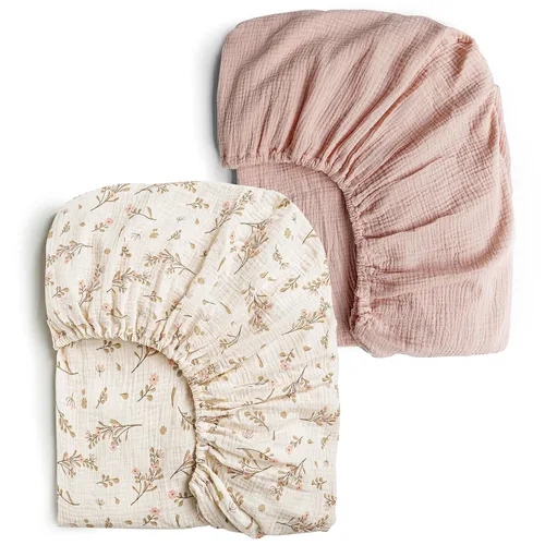 Vista 8 de Konssy Sábanas de Muselina para Cuna para Niña y Niño, 2 Piezas de Sábanas de Bebé de Algodón Suave y Transpirable para Colchón de Cuna Estándar