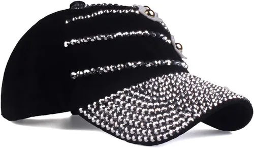 Vista 3 de Gudessly Bling - Gorra de béisbol para mujer, diseño de flores, con diamantes de imitación, ajustable, de mezclilla
