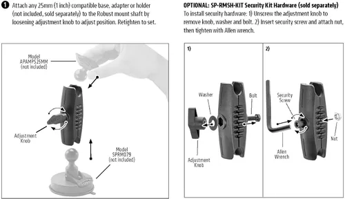 Vista 7 de ARKON Mounts - Base de taladro resistente para tableta y eje de montaje robusto, color negro al por menor (SP-RM250)
