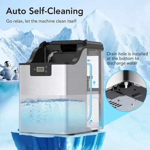 Vista 4 de Acekool Máquina de hielo de pepitas, máquina de hielo de guijarros, 30 libras por día, depósito de agua de 3 cuartos de galón y autolimpieza