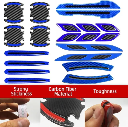 Vista 4 de Juego de 16 calcomanías reflectantes para automóvil, calcomanías de advertencia de espejo, protector de manija de puerta de automóvil, protector Azul
