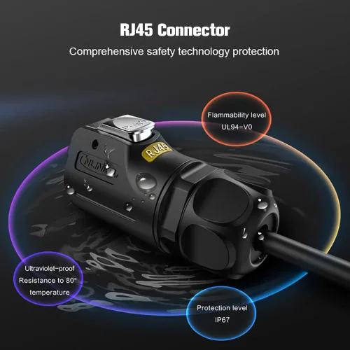 Vista 4 de Conector impermeable RJ45, conector impermeable Ethernet Cat6 industrial, adaptador de doble puerto de aviación 8P8C, acoplador de señal