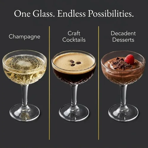 Vista 5 de Godinger Copas de champán, juego de copas de champán, copas de Martini Coupes Barware - Juego de 4, 6 onzas, Colección Dublin Crystal