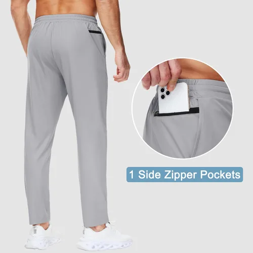 Vista 3 de Pantalones deportivos altos para hombre con entrepierna de 29/34/36 pulgadas con bolsillos con cremallera, pantalones deportivos para correr