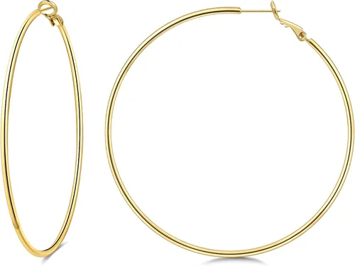Vista 14 de Gacimy Aretes de aro de oro para mujer, aros finos chapados en oro de 14 Negro
