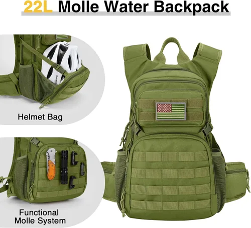 Vista 2 de CVLIFE Mochila táctica de hidratación con vejiga de agua de TPU de 3 L, mochila de senderismo de 22 L para hombres y mujeres, mochila de agua Molle