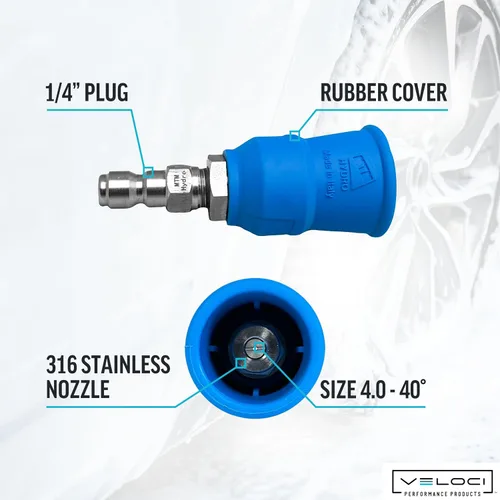 Vista 4 de MTM Hydro Acqualine - Punta de boquilla con protector de goma, 40 grados 4.0 1/4 in Quick Coupler Plug, Helps Prevent Damage to Car Paintwork