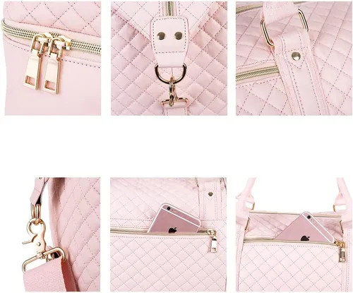 Vista 4 de Bolsa de viaje de cuero con bolsa para zapatos, bolsa de fin de semana, impermeable, de piel sintética, grande, bolsa de viaje para hombres o mujeres