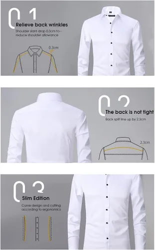 Vista 4 de ATOFY Camisa de vestir de manga larga para hombre, ajuste regular, informal, con botones, color liso