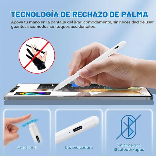 Vista 2 de Lápiz capacitivo para iPad de 6ª/7ª/8ª/9ª/10ª generación con rechazo de palma, recargable tipo C, punta fina de 0.069 pulgadas, compatible con Apple