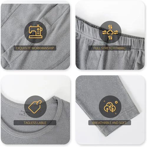Vista 7 de Conjunto de ropa interior térmica para hombre, capa base de invierno, parte superior e inferior, ultra suave pantalones largos