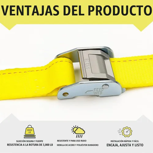 Vista 2 de DC Cargo Mall Correas de trinquete con hebilla de leva E-Track, amarres resistentes amarillos (paquete de 4), correas de hebilla de leva
