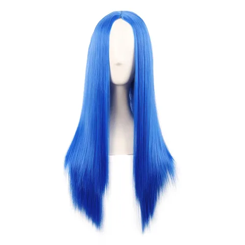 Vista 20 de MapofBeauty - Peluca sintética larga especial para mujer, de 28 pulgadas (70 cm), cabello lacio, color negro