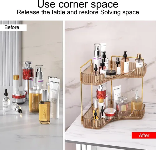 Vista 4 de GTI Organizador de maquillaje de 2 niveles, organizador de encimera de baño de gran capacidad, organizador de perfumes, cosméticos para el cuidado